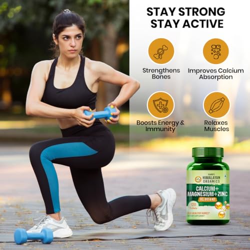 Himalayan Organics Calcium Magnesium Zinc Vitamin D3, B12 & K- 120 Vegetarian Tablets I Supplement for Women and Men, For Bone Health & Joint Support