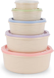 Royalford 5pcs Plastic Storage Box Set RF12181 Food Storage Round Containers Smart Lock Lid Airtight Odour Free Dishwasher & Freezer Safe - 5 piece set