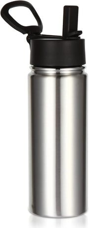 18oz Kids Insulated Water Bottle,Stainless Steel Water Bottles with Straw Lid,Wide Mouth Reusable Metal Sports Water Flask,Double Wall Vacuum Travel Cups For Cold Drink(Dark Night,1 Set) - Silver 1