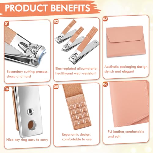 NINEMAX Manicure Set Nail Cutter Clipper Kit 16pcs Stainless Steel Rust Leather Case Sizes Pedicure for Women Men Travel Home Gift Giving Pink