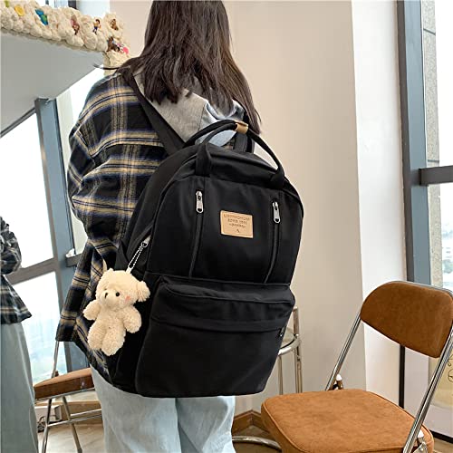 JHTPSLR Preppy Backpack with Plushies Cute Vintage Backpack for School Girls Light Academia Bookbags Solid Aesthetic Backpack