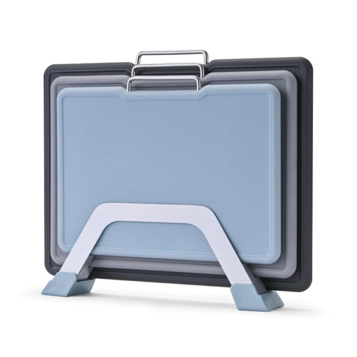CLOVE Plastic Chopping Boards with Stand BPA-Free Grey Chopping Boards Dishwasher Safe 32 x 24, 30 x 20, 26 x 19 cm Large for Meat Kitchen Chopping Boards Non-Slip Juice Groove Black
