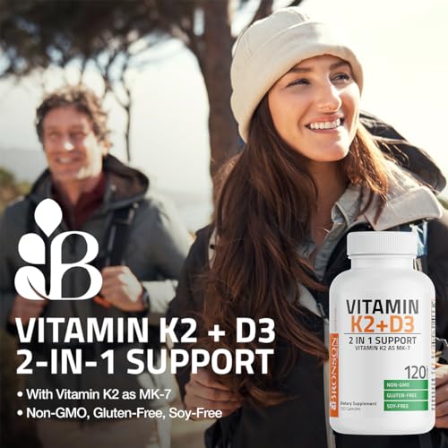 Bronson Vitamin K2 (MK7) with D3 Supplement - Vitamin D & K Complex Premium Non GMO, 120 Capsules