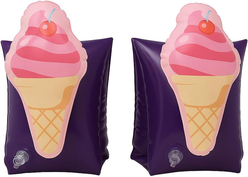 FLOBO Kids Arm Bands 25x15CM Inflatable Floaties for Ages 3-6 Cute Swim Armbands in 9 Fun Designs (Unicorn, Dinosaur, Bear, Donut & More) Safe, Easy to Use, Pool & Beach Ready - Ice Cream