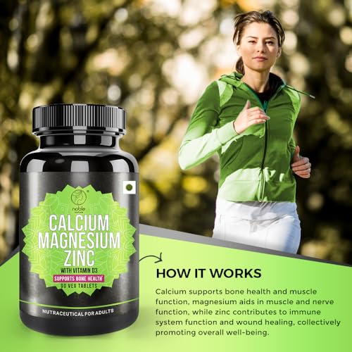 Noble Nature Calcium Magnesium Zinc with Vitamin D3 - Essential Mineral Supplement, 90 Tablets - Promotes Bone Health and Immune Support