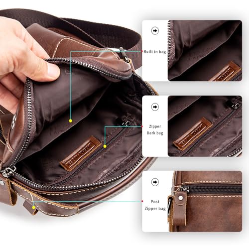 Beauenty Leather Messenger Bag for Men, Shoulder Crossbody Bag with Adjustable Straps for Work Business Satchel Travel