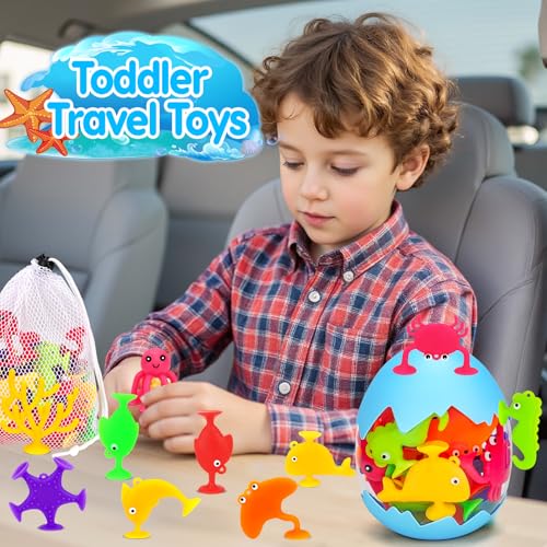 Toddler Suction Cup Bath Toys, Ocean Animal Bath Toys for Kids Ages 1-3 4-8 No Hole Mold Free Bathtub Toys for Toddlers 2-4 3-5 Kids Travel Window Building Toys for 2 3 4 5 Year Old Boys Girls Gifts