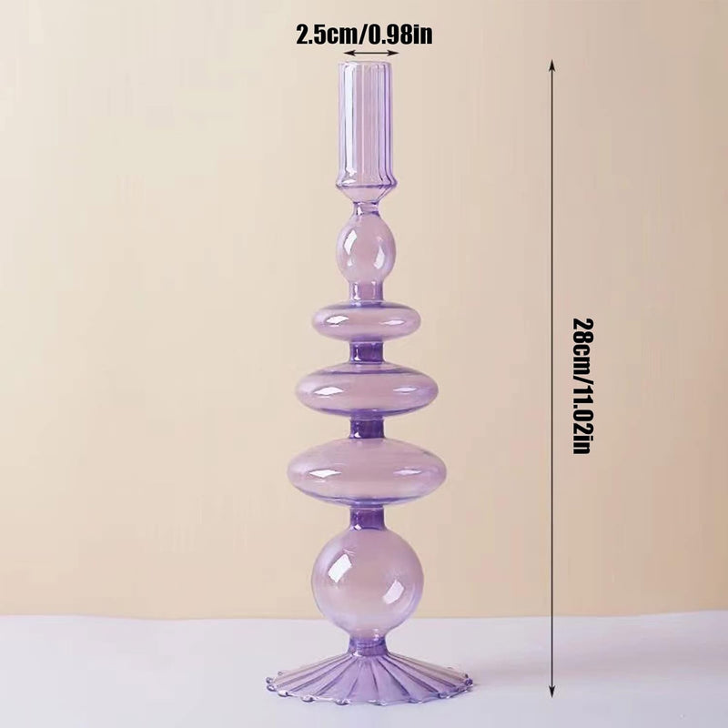 LKPOMI Glass Candlestick Holders - Colorful Glass Taper Candle Stand - Modern Elegant Candle Sticks - Pink