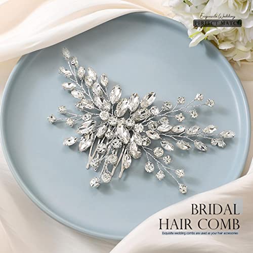 Silver Bridal Hair Comb, Handmade Wedding Hair Comb Clip Elegant Rhinestone Headpieces Bridal Hair Clip Side Combs Hair Accessories for Women and Girls
