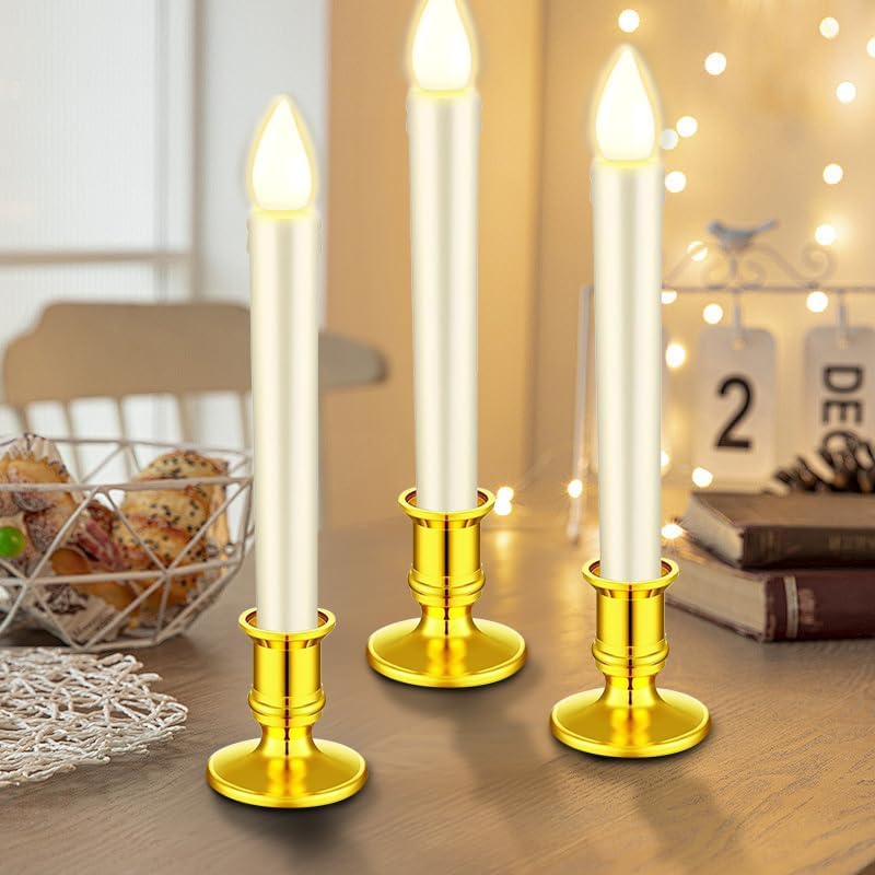 Waziaqoc 24Pcs Silver Taper Candle Holders, Plastic Candlestick Holders Only for Flameless LED Candle Decorative Pillar Candle Holder for Christmas Wedding Anniversary Dinner Party