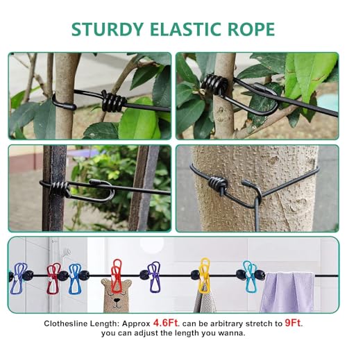 Retractable Portable Clothesline for Travel,Clothing line with 12 Clothes Clips, for Indoor Laundry Drying line,Outdoor Camping Accessories (Grey)