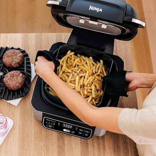 Ninja Foodi Ag 301 5 In 1 Indoor Electric Countertop Grill With 4 Quart Air Fryer, Roast, Bake, Dehydrate, And Cyclonic Grilling Technology, 1760 Watts, Silver, Nutri Ninja