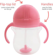 Munchkin Any Angle Click Lock Weighted Straw Trainer Cup, spill proof cup with handles, for infant/baby boys and girls, 7oz Capacity, 6 Months and above, Green