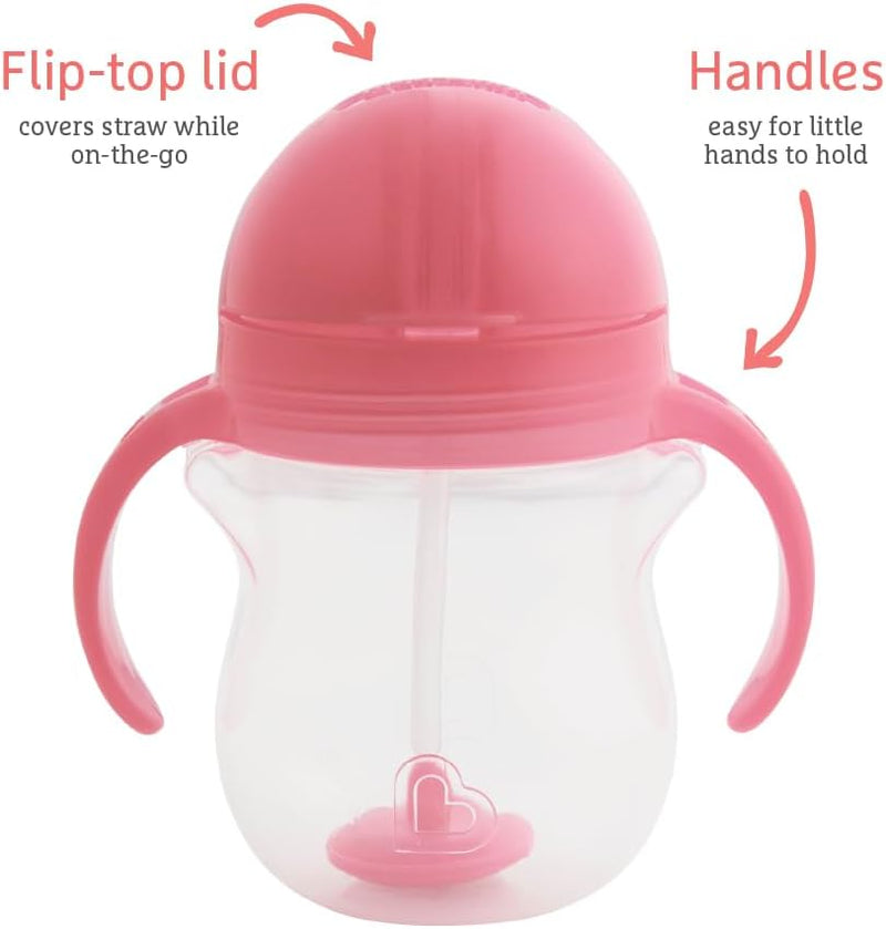 Munchkin Any Angle Click Lock Weighted Straw Trainer Cup, spill proof cup with handles, for infant/baby boys and girls, 7oz Capacity, 6 Months and above, Green