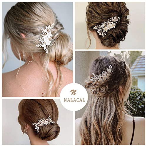 NALACAL Wedding Hair Comb Clip Bridal Crystal Wedding Hair Accessories for Brides and Bridesmaid - Gold