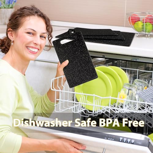 Aputue Kitchen Cutting Board, No BPA Cutting Board, 3 pcs Black Non Slip PP Marble Material Chopping Boards Sets, Non-Slip Durable Safe Cutting Boards with Grinding Area, Dishwasher Safe