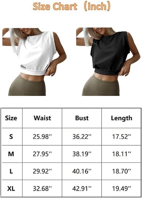 FFWTPY Workout Tops for Women Sleeveless Crop Tank Top Loose fit Crew Neck Vest Tops Yoga Gym Running Crop Top Camisole Blouses Shirt