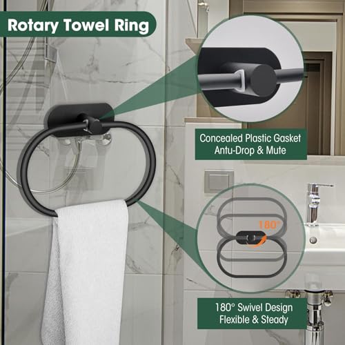 ZERIFAM Bathroom Towel Holder - 4-Pieces Towel Rack Bathroomï¼ŒBathroom Hardware Set No Need To Drill Holes,Includes Toilet Paper Holder, Clothes Hook, And Two Towel Racks (BLACK)