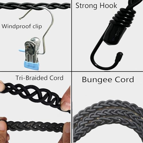 Retractable Portable Clothesline for Travel and Home, Tri-Braided Cord Clothes Line with 10 Windproof Clothes Clips, for Indoor Laundry Drying line,Outdoor Camping Hanger Accessories