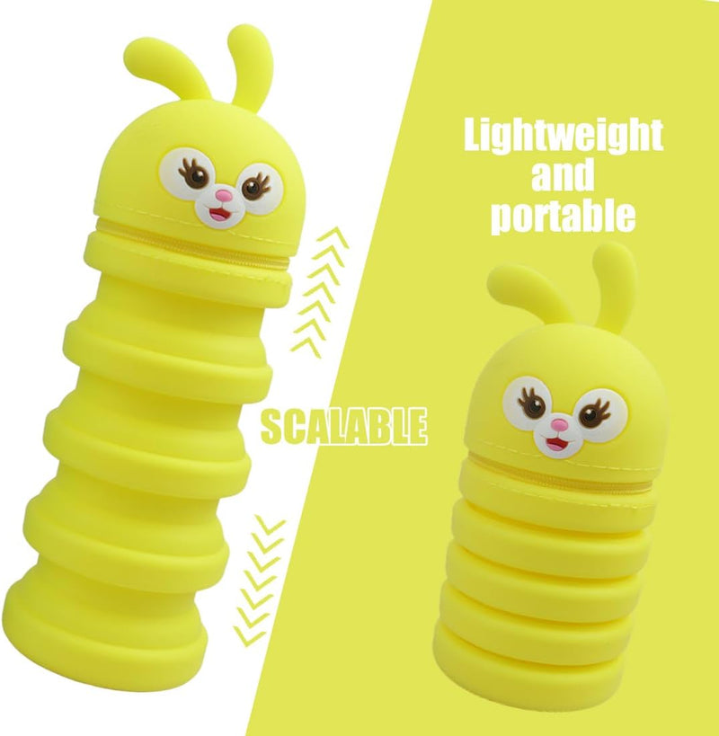 Telescopic Pencil Case, 3D Bear Telescopic Case, 2 in 1 Yellow Silicone Case and Desk Pencil Case, Small Stationery Box, School Supplies, School Bag, School Material Present