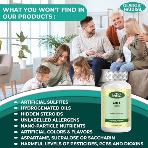 Oladole Natural Amla Extract- 500mg (120 Capsules) | High Vitamin C Powerful Antioxidant | For Hair, Skin & Immunity, Boost Energy, Metabolism, Promotes Hair Growth, Digestion | Non- GMO, Gluten Free