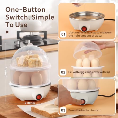 Baytion Double Layer Egg Cooker 350W, 14pcs Rapid Egg Boiler with Auto Shut Off, Electric Egg Steamer for Hard, Medium and Soft Boiled Eggs (White)
