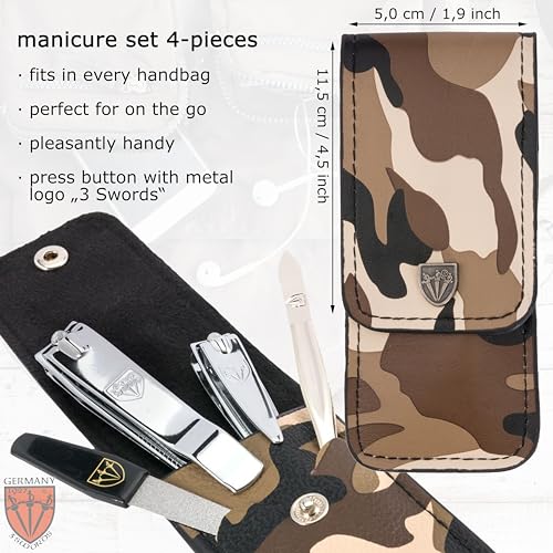3 Swords Germany - brand quality 4 piece manicure pedicure grooming kit set for professional finger & toe nail care tweezers file clipper fashion leather case in gift box, Made by 3 Swords (03621)