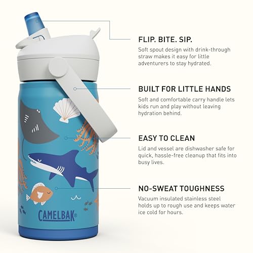 CamelBak Thrive Flip Straw Kids 12oz Water Bottle - Insulated Stainless Steel, Ocean Life