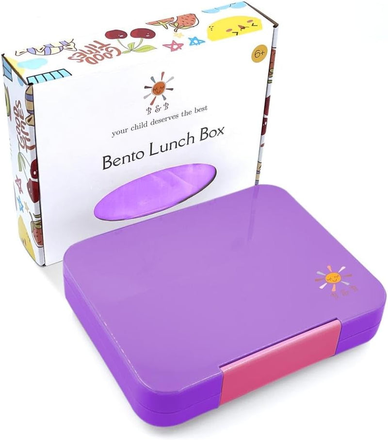 B&B Bento box 4/6 compartments Ideal Portion Sizes Leak-Proof, Bento Lunch Box for Kids Toddlers, Dishwasher Safe, BPA Free Removable Plastic Tray for kids Ages 3 to 7 years (nighttime blue) - iris