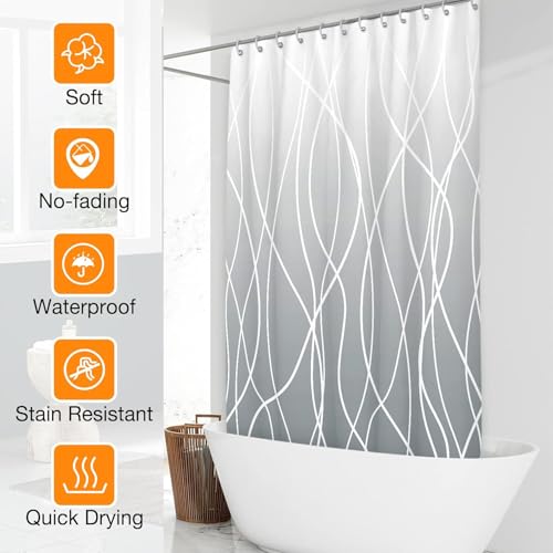ALANX Shower Curtain for Bathroom Gradient Stripe Shower Curtain Liner Spa Hotel Shower Showroom bathtubs 71x71 Inch Inner Curtain with Hooks Water Repellent (Grey, 71x71Inch/180x180cm)