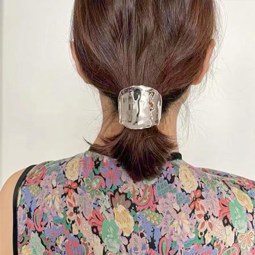 KASTWAEV 2 Pcs Ponytail Holder Hair Clips, French Metal Hair Cuffs, 1.96Inch Hair Accessories for Women, Elegant & Simple, Idea for Women & Girl (Gold, Silver)