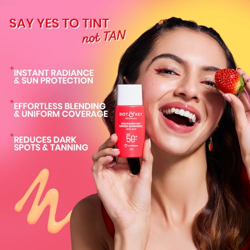 Dot & Key Strawberry Dew Tinted Sunscreen SPF 50+ Pa++++ - 01 Porcelain | Protection Against UA/UB | Broad Spectrum, Water & Sweat resistant | For All Skin Types | 50ml