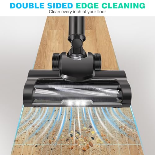Cordless Vacuum Cleaner, 6 in 1 Lightweight Stick Vacuum, 22Kpa Powerful Suction Handheld Vacuum with 2 Speed, LED Light, 180° Rotatable Brush, 45 Min Runtime for Carpet, Hard Floor, Pet Hair, Car