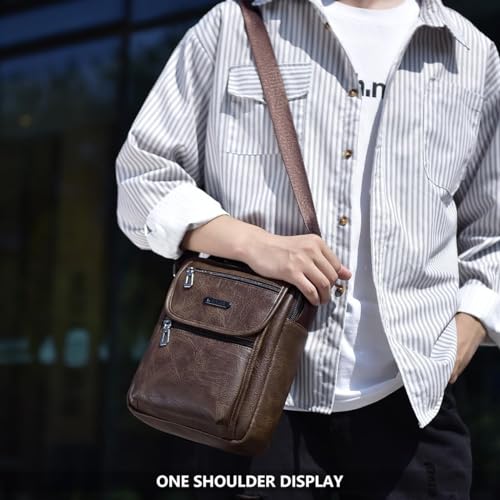Shoulder Bag Men's Crossbody Manbag Leather Messenger Casual Handbags Side Satchel Sling Travel Flight Bags Cross Leather Sport Bags for Men Working Shopping Business Travel Daily