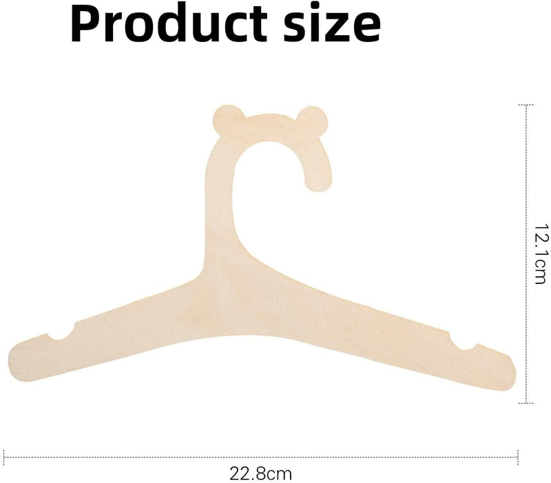 Wooden Kids Hangers, 23 cm, Bear Design, Set of 10, Baby Nursery Closet Hangers
