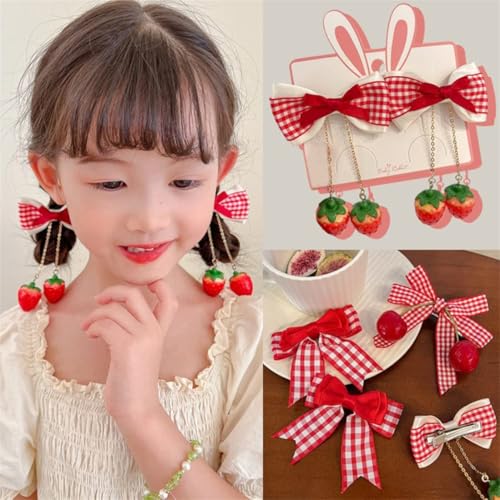 KWSLIN 10 Pack Cherry Strawberry Bow Hair Clip, Cute Red Alligator Clips Bow Bow Hairpin Ponytail Hair Accessories Fruit Hair Barrettes for Kid Teen Girls Women, 5 Style