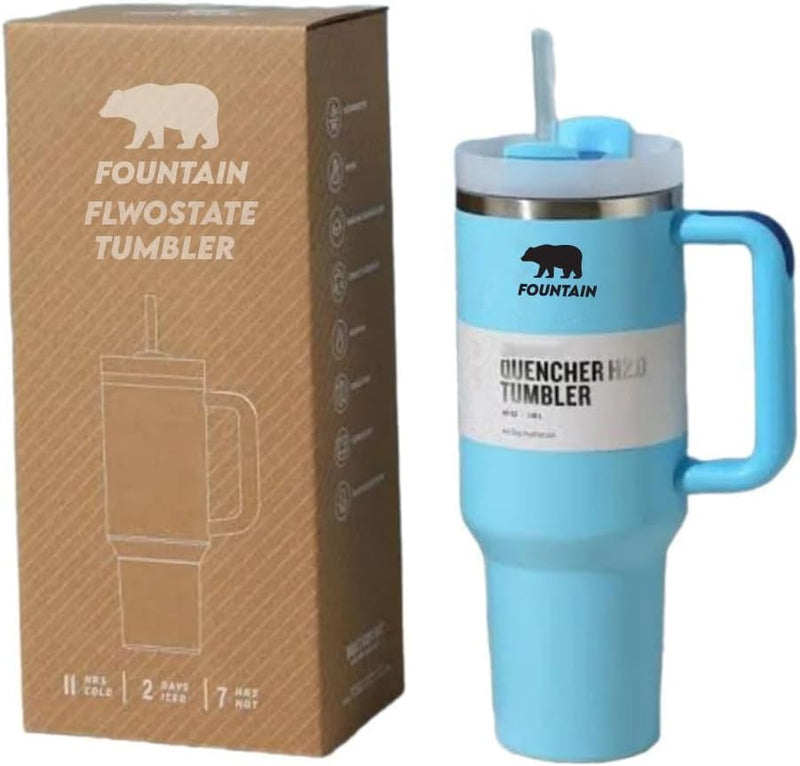 Fountain 40oz Stainless Steel Quencher H2.0 Vacuum Insulated Tumbler with Lid and Straw for Water, Iced Tea or Coffee, Smoothie (oud Cream)