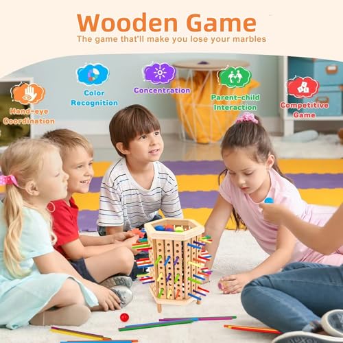 SLEEPHEAD®Wooden Board Games for Kids 4-6-8-12,42 Colorful Stick Math Educational Toys for 3 4 5 6 Year Olds, Classic Fun Dice Games for Family Game Night for 2-6 Players Gift