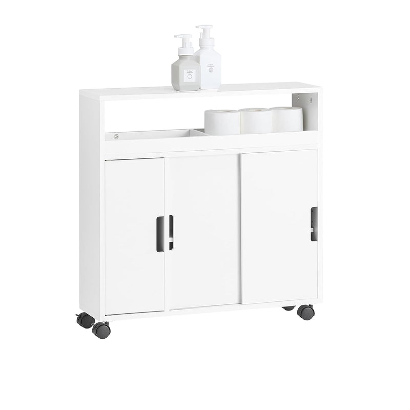 (UAE STOCK) SoBuy BZR02-W New Version Bathroom Toilet Paper Cabinet, Bathroom Storage Cabinet Cupboard on Wheels,دولاب تخزين