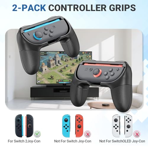 JOWILIN Joy-Con Grips for Nintendo Switch 2 (2025), 2 Pack Ergonomic Handle Joystick Kit Accessory, Comfortable & Anti-Slip Game Controller Kit for Nintendo Switch 2 Joycon Controller (Black)