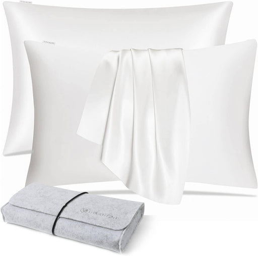 DISANGNI 100% Natural Mulberry Silk Pillow case for Hair and Skin with Hidden Zipper 22 Momme Both Sides Real Silk Pillow Case (1pc Queen Size 20" x30", White) - White 2pc Queen Size 20" x30"