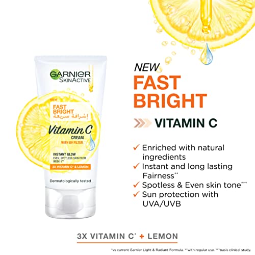 Garnier Day Cream, Fast Fairnerss, With UVA and UVB Filters, Enriched with 3X Vitamin C And Lemon, Skinactive Fast Fairness, 50ml
