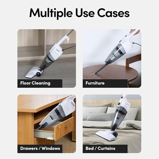 Vacuum Cleaner 2 in 1 Handheld Stick Cleaner 4M Long Cord Lightweight Powerful 600W 16000Pa Suction 0.5L Large Capacity Excellent Central Filtration System for Car Home Kitchen Hair- White