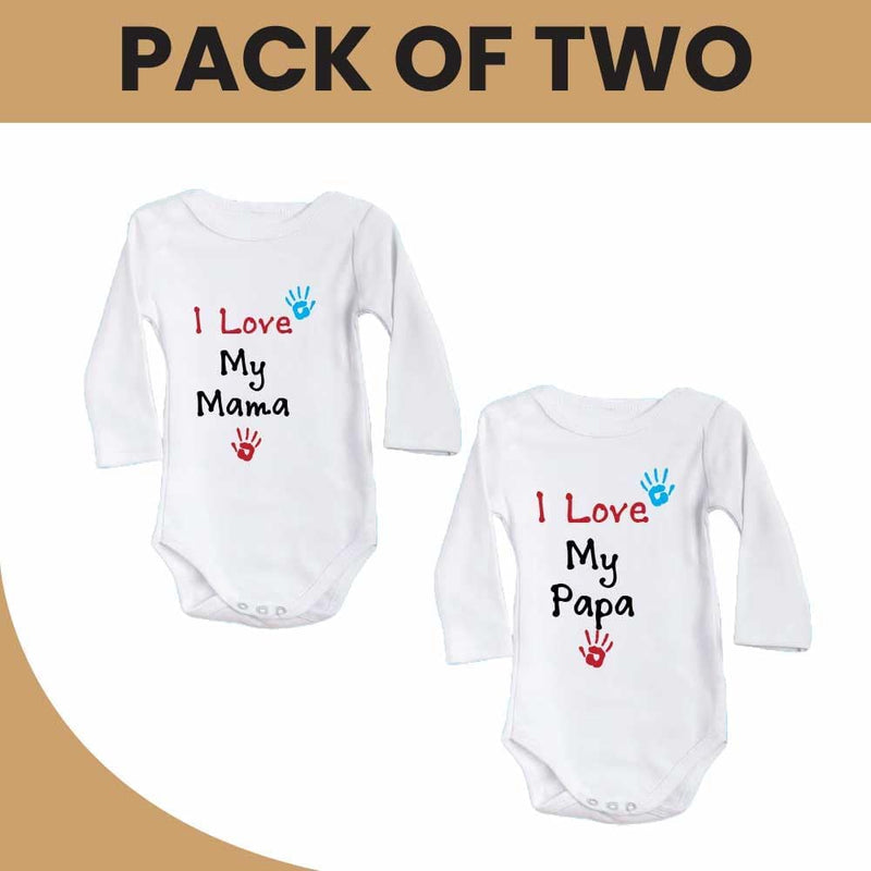 Pack of 2 Unisex Baby Romper with Mama and Papa Printed Design for Newborns,Infants, Toddlers Full Sleeve Jumpsuit Snap Closure for Easy Diaper Changes Ideal for Baby Shower