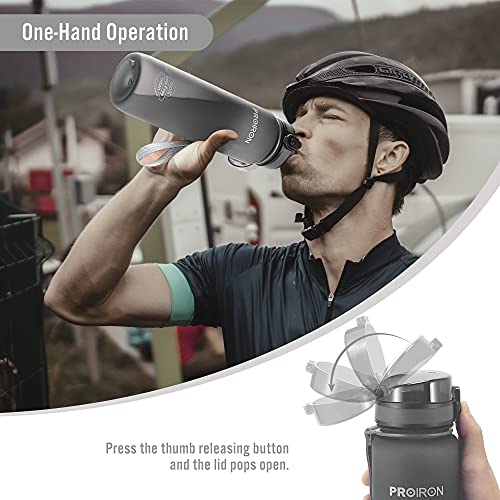PROIRON Water Bottle 0.5L/1L Leak-Proof Drink Bottle BPA Free USA Tritan Material Gym Bottle with Protein Shaker, Flip Top Lid & Removable Strainer for Fitness Cycling, Gym Camping Outdoor Sports