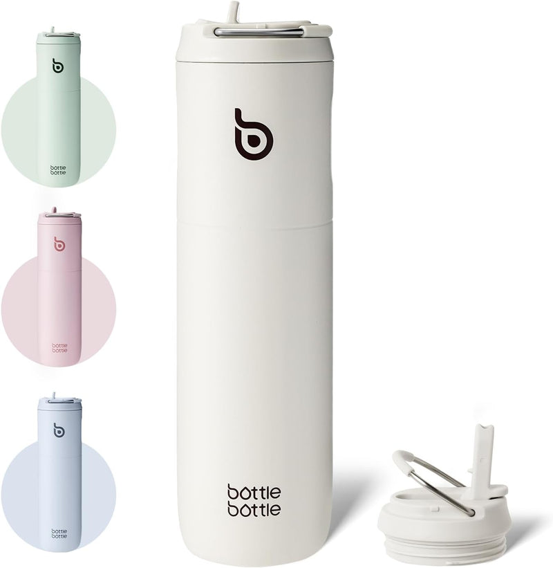 Insulated Water Bottle 24oz with Straw Lid and Handle for Sports Travel Gym Stainless Steel Water Bottles Double-Wall Vacuum Metal Bottles Leak Proof BPA-Free (baby blue) - baby gray