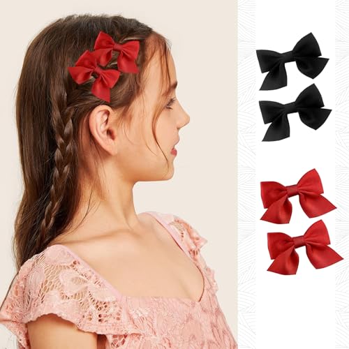 EKIND Girls' Bow Hair Clips Solid, Cute Crocodile Clip Set for Little Girls, Perfect for Daily Wear and Parties (2 Pcs, Red)