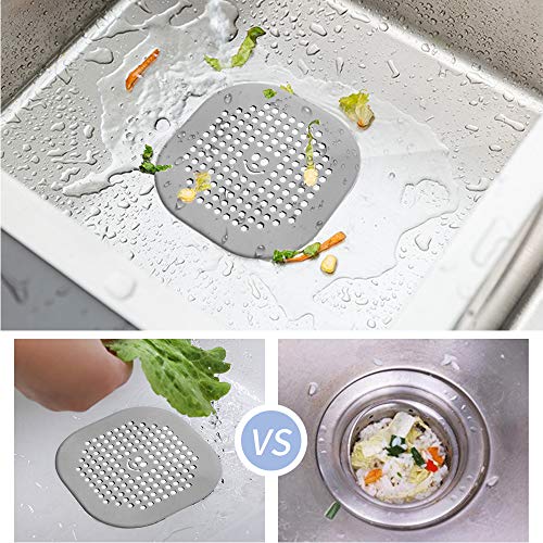 VIKKA 5 PCS Silicone Sink Strainer, Anti-Clogging Shower Drain Hair Trap Catcher, Kitchen Sink Stopper - Bathroom Sink Set, Filter for Bathroom Tub (Gray)
