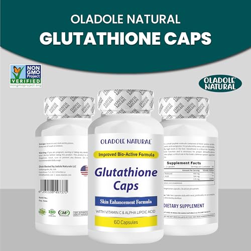 Oladole Natural Glutathione 60 Capsules | Complex with Vitamin C & Alpha Lipoic Acid | Triple Strength Formula Boosts Collagen for Skin Brightening, Dark Spot Reduction & Anti-Aging