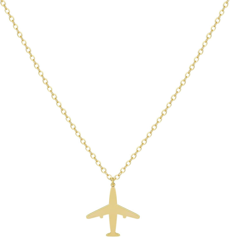 Layered Necklace for Women, 14k Gold Plated Layering Herringbone Necklace Double Layer Snake Chain Necklace Set Gold Chunky Thick Chain Choker Necklace Gifts for Women - Airplane Pendant-GD